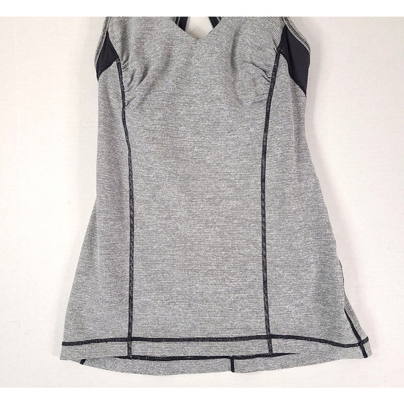 Lululemon Tank Top 4 Racerback Keyhole Stripe Built In Bra Active Black White - Picture 4 of 13